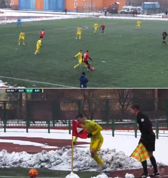 Апрель в Беларуси начался сильным снегом – высшая лига срочно чистила поля и вспомнила про оранжевые мячи, а где-то проблему решили заранее