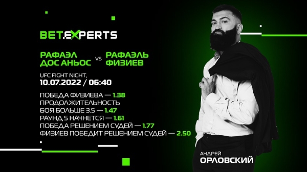 Разное.  UFC Fight Night. Андрей Орловский: киргизский проспект Физиев победит ветерана и экс-чемпиона UFC Доса Аньоса
 