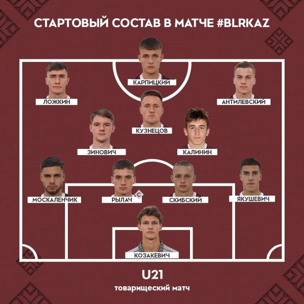 Футбол.  Беларусь (U-21) — Казахстан (U-21). Ложкин — в стартовом составе белорусов, Кудравец остался в запасе, Черняк — вне заявки
  