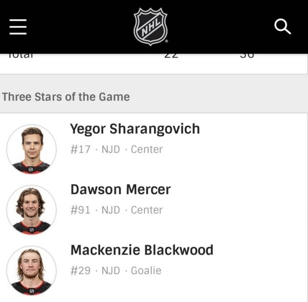 Хоккей.  НХЛ. Егор Шарангович признан первой звездой матча "Нью-Джерси" — "Сан-Хосе"
 