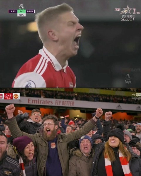 Футбол.  Чемпионат Англии. "Арсенал" вырвал победу в матче с "Манчестер Юнайтед", команды забили пять мячей
 