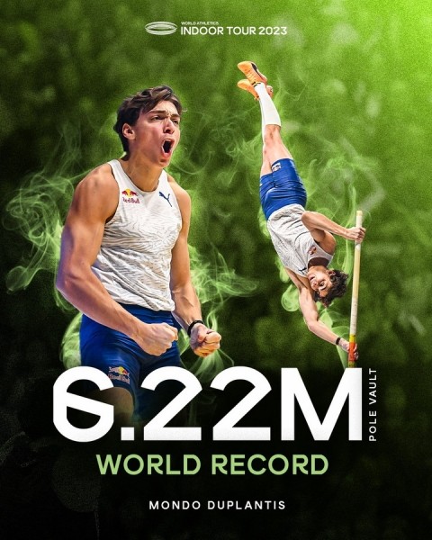 Разное.  Арман Дюплантис в очередной раз переписал мировой рекорд в прыжках с шестом, взлетев на 6 метров 22 сантиметра
  